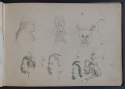 'Studies of a man in a wig, a figure with a halo, a horned and devilish head, and heads in profile', St Petersburg Sketchbook, p. 13, The Hunterian