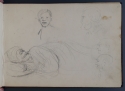 View a larger version of this image 'Studies of heads, including profiles of a man with a hooked nose; and a turbaned man lying down', St Petersburg Sketchbook, p. 21, The Hunterian