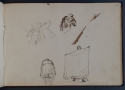 View a larger version of this image 'A soldier on a rearing horse- a woman with a baby, two servants, one folding a sheet', inscr. washerwoman', St Petersburg Sketchbook, p. 43, The Hunterian