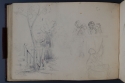 'A tree and broken fence; a group of figures by a balcony', St Petersburg Sketchbook, p. 44, The Hunterian
