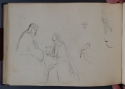 'Studies of figures and faces, including a woman presenting a cup to an old man', St Petersburg Sketchbook, p. 60, The Hunterian