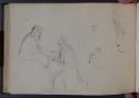 View a larger version of this image 'Studies of figures and faces, including a woman presenting a cup to an old man', St Petersburg Sketchbook, p. 60, The Hunterian