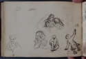 View a larger version of this image 'Studies of a seated boy, and bearded man, and a sleeping family', St Petersburg Sketchbook, p. 68, The Hunterian