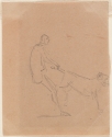 Man holding a dog's tail