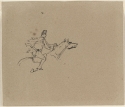 r: Man riding a horse; v: Young man with walking stick