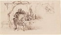 Two men dining in a garden