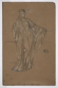 Draped figure at a railing