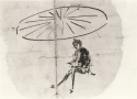 
                Whistler sitting under an umbrella, Glasgow University Library