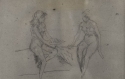 Two nudes seated on a sofa, one with a cap and fan, The Hunterian