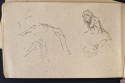 
                    Girl bending over a table and a small figure, sketchbook (p. 6), The Hunterian