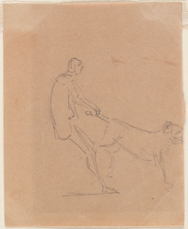 Man holding a dog's tail