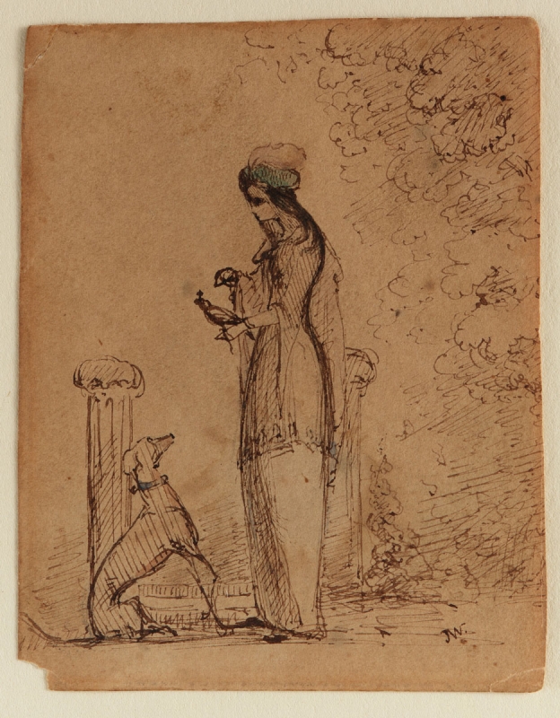 A woman with a dog and a bird