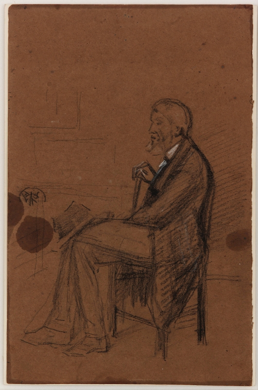 r.: Portrait sketch of Thomas Carlyle; v.: Head