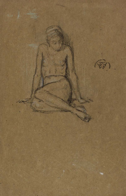 A nude seated on the floor