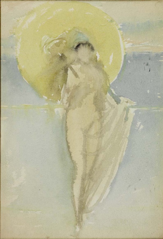A nude girl with a parasol