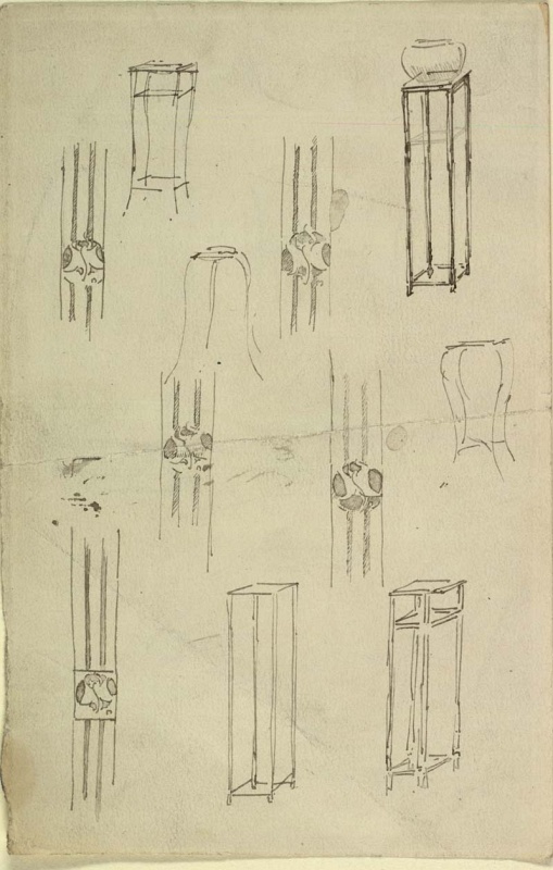 r. Designs for a flower stand, v.Scribble