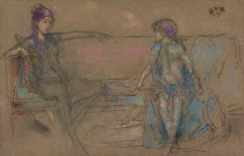Eva and Gladys Carrington seated on a sofa